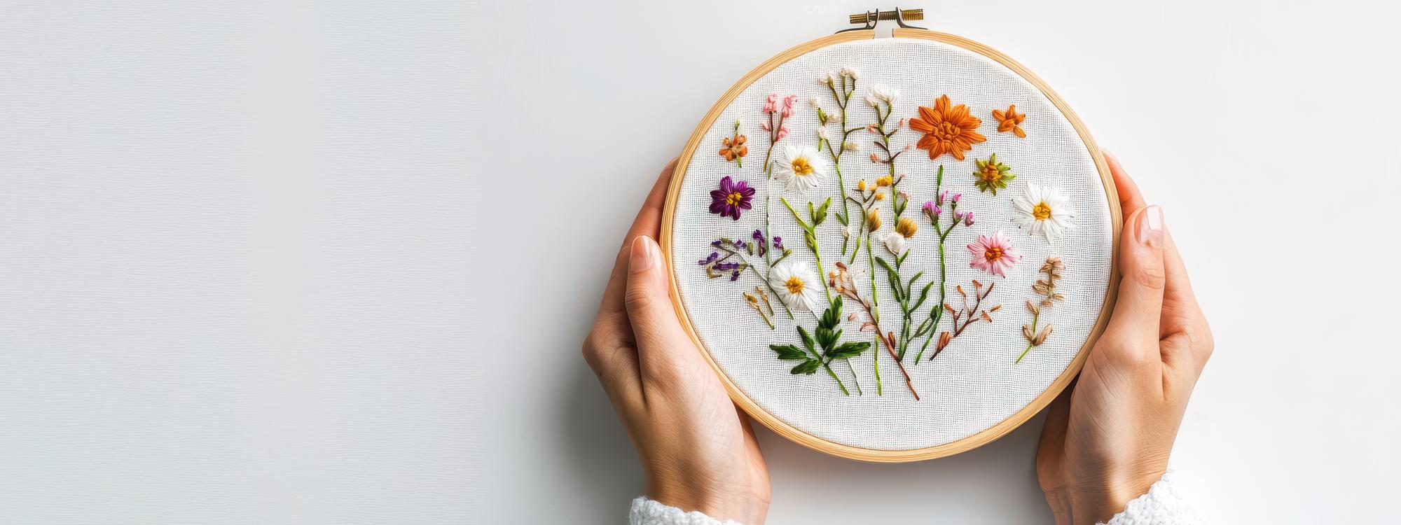 Artisan at work embroidering a floral motif